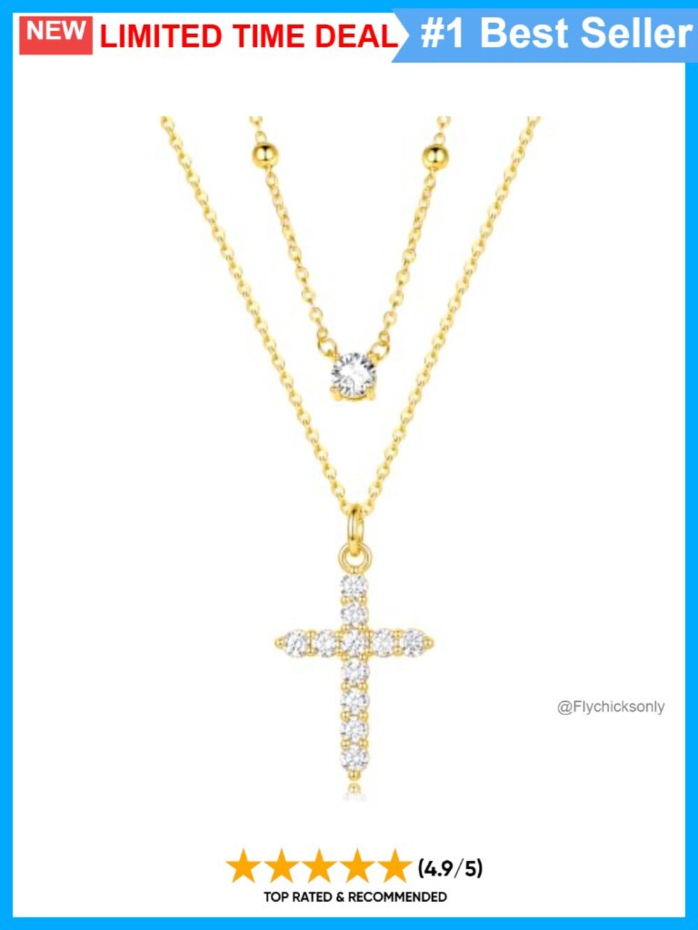 14K Gold Plated Crown Cross Diamond Faith Pendant Necklace Gift